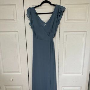 BILL LEVKOFF Floor Length Chiffon Wrap Dress #7077- Color Dusty Blue- Size 8